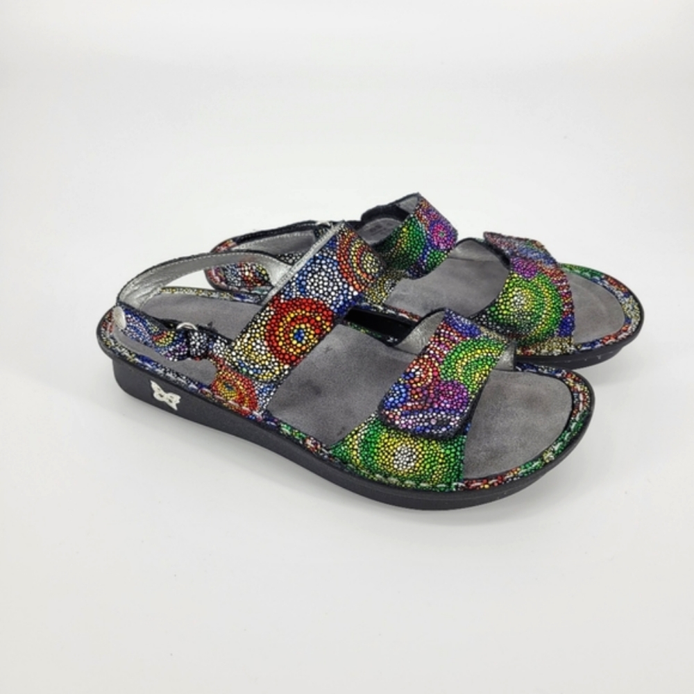 Alegria verona bullseye sandal show rainbow metallic silver leather 37